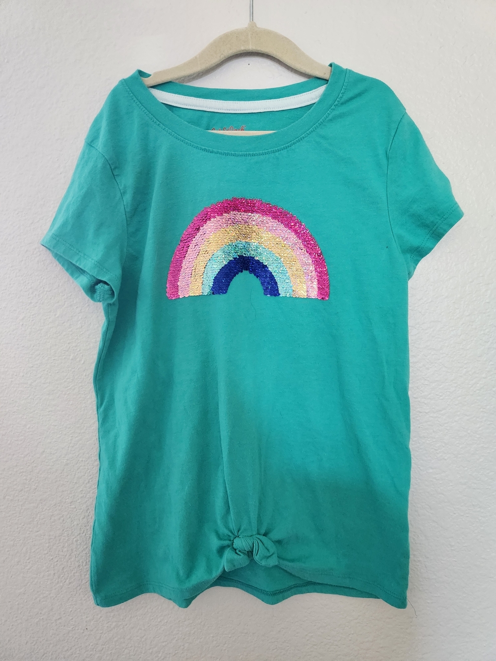 Cat & Jack Teal Short Sleeve Tee with Sequin Rainbow Detail